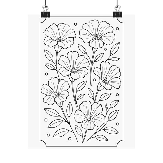 Botanical Line Art Poster — Matte Vertical Floral Wall Art - DIY