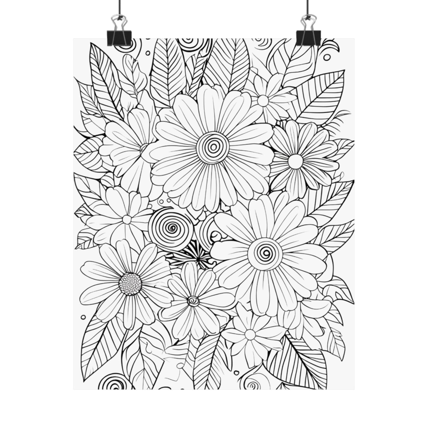 DIY Botanical Doodle Poster — Black & White Floral Coloring Art Print