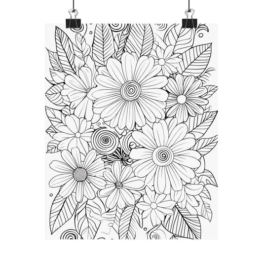 DIY Botanical Doodle Poster — Black & White Floral Coloring Art Print