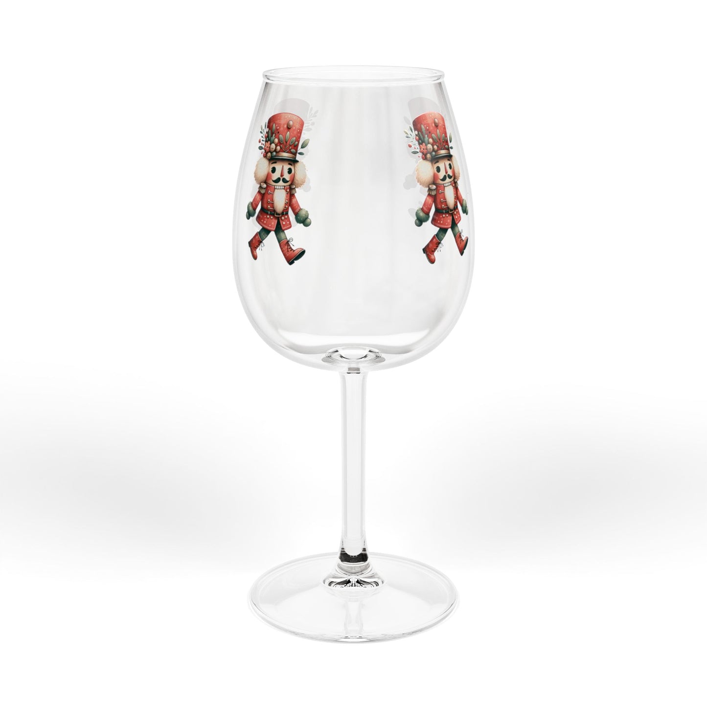 12oz Wine Glass with Festive Nutcracker Design — Holiday Christmas Stemware