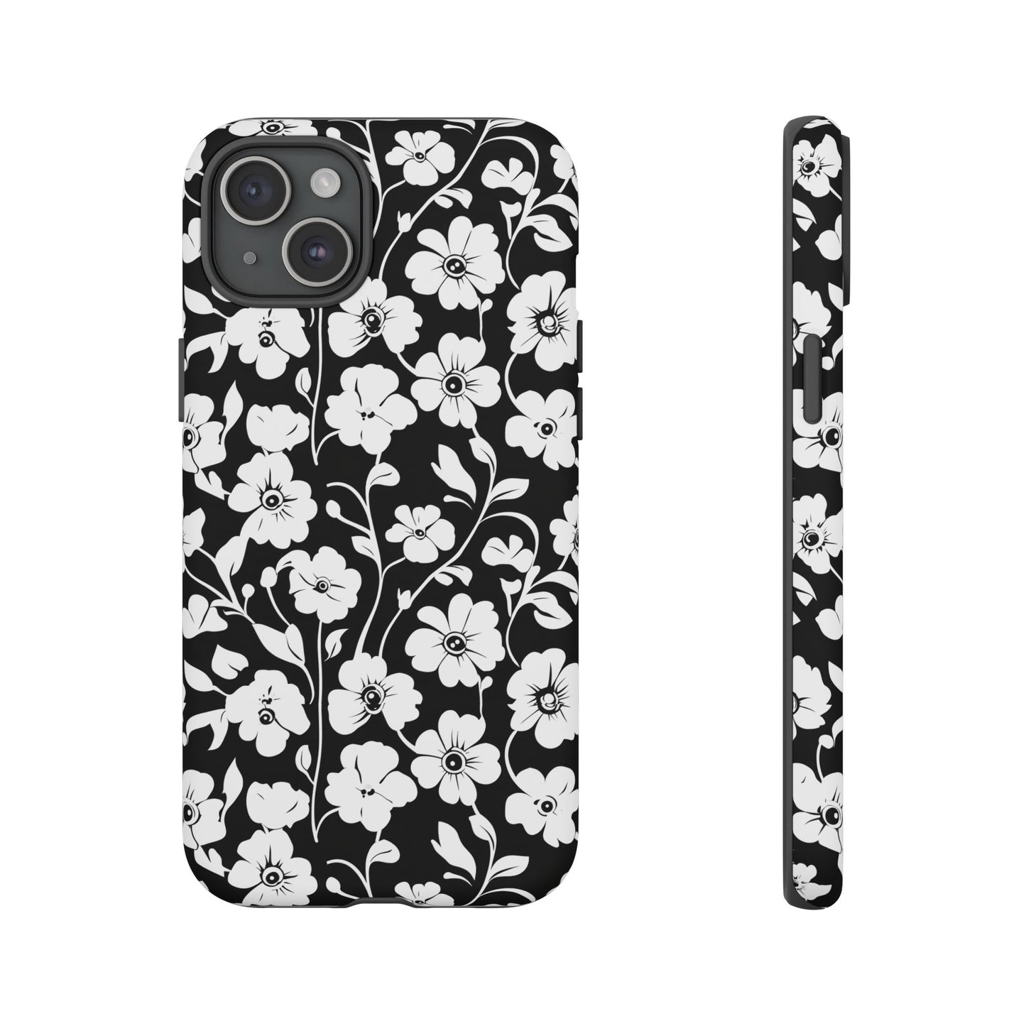 Floral Noir Tough Phone Case — Black & White Flower Protective Cover