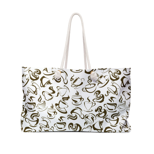 Coffee Cups Pattern Weekender Bag — Spacious Traveler Tote for Coffee Lovers
