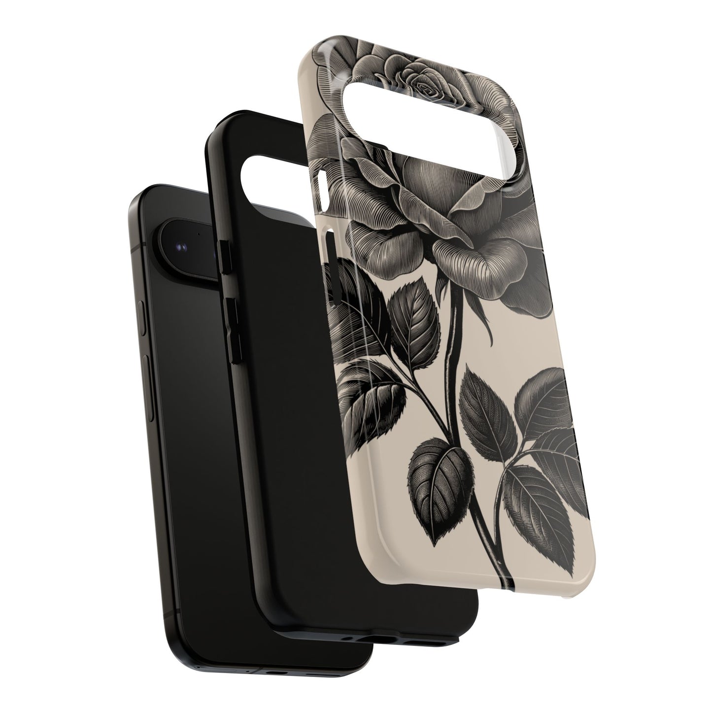 Black Rose Phone Case, Tough Cases with Floral Design, Elegant Tech Accessory, Gift for Flower Lovers, Stylish Protection