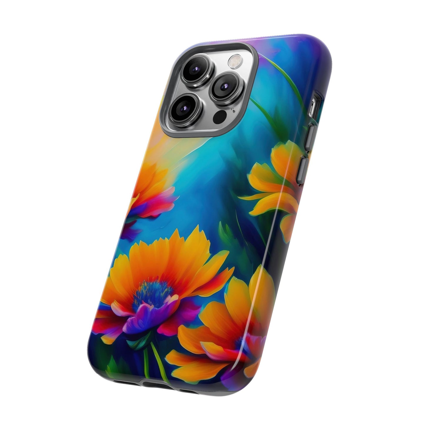 Floral Sunset Tough Phone Case — Vibrant Watercolor Flowers Protective Cover