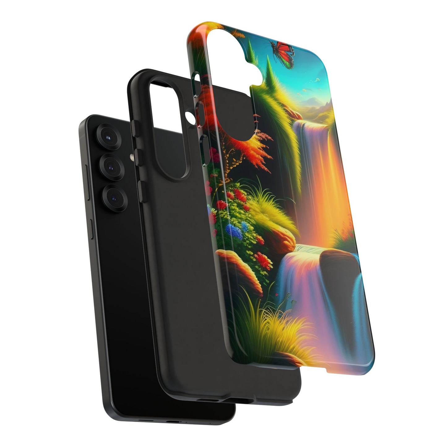 Phone Case - Vibrant Waterfall Landscape with Butterfly | Colorful Nature Protective Case