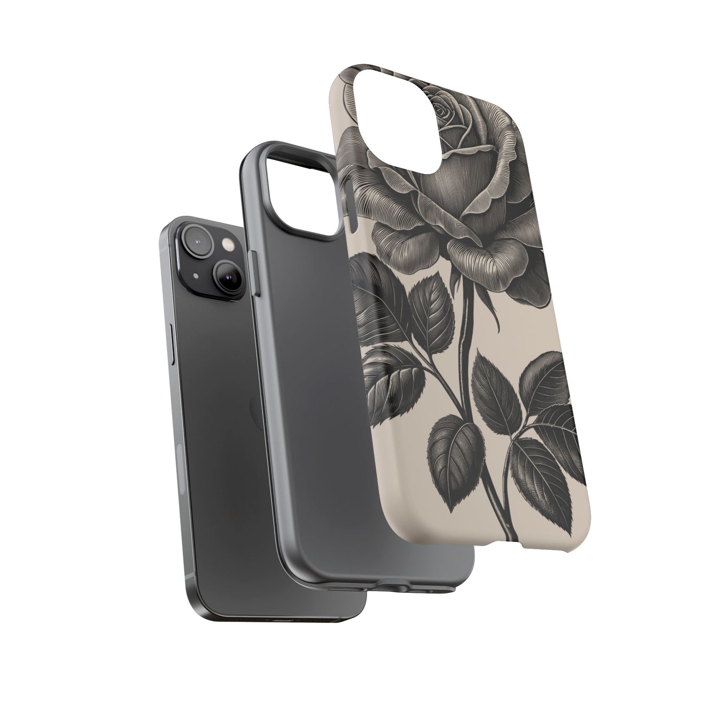 Black Rose Phone Case, Tough Cases with Floral Design, Elegant Tech Accessory, Gift for Flower Lovers, Stylish Protection