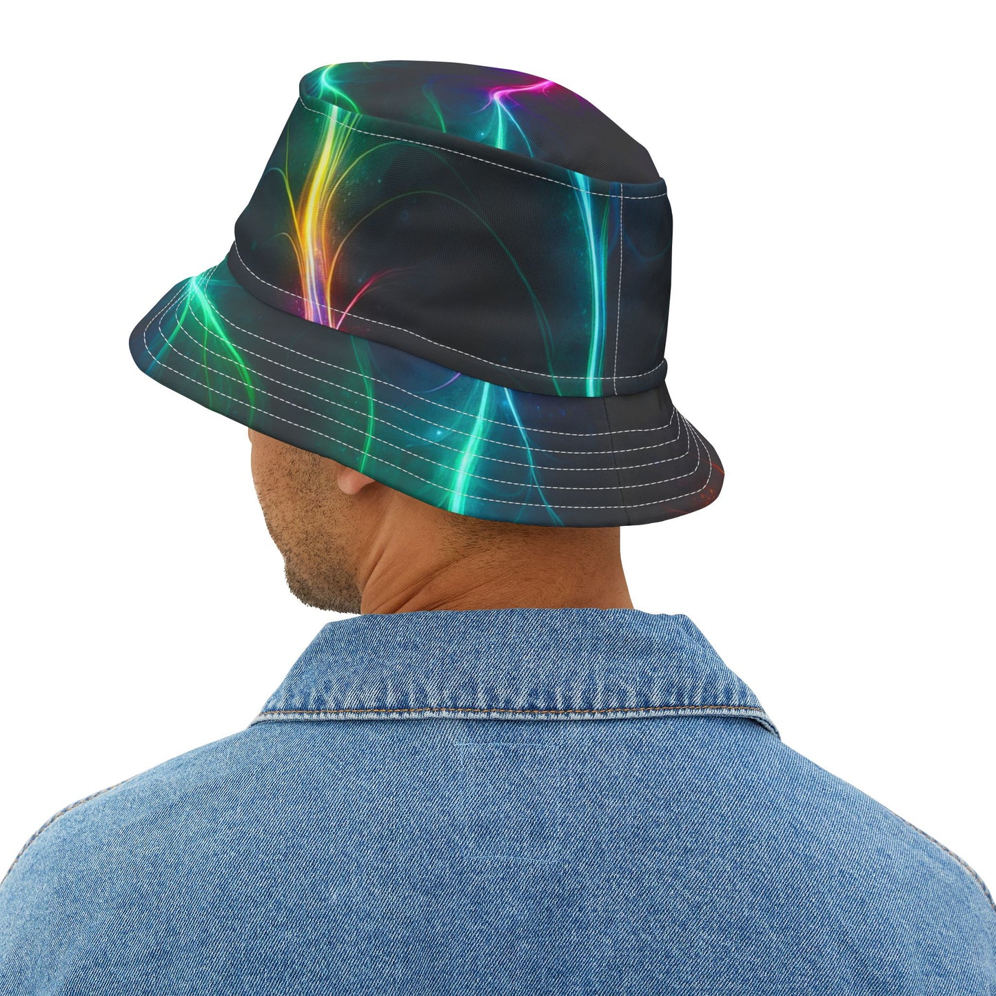 Neon Wave Bucket Hat — Abstract Glow AOP Summer Hat