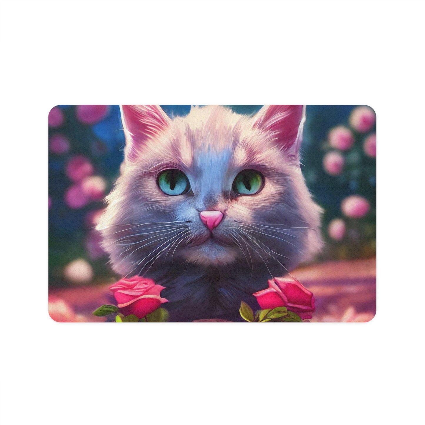 Floral Cat Pet Food Mat (12x18) — Cute Kitten Feeding Mat