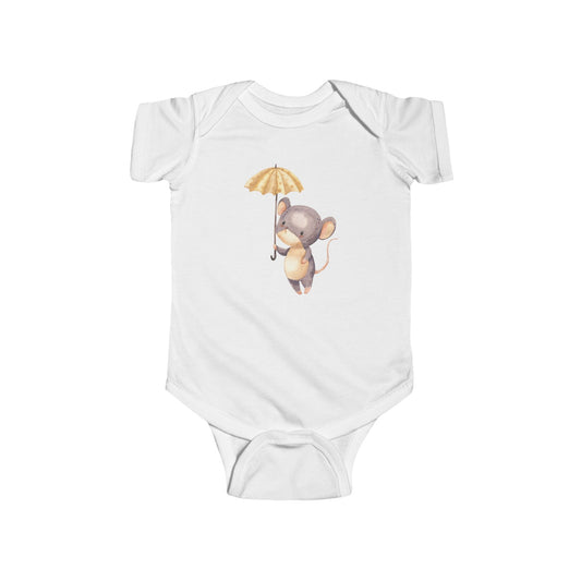Cute Baby Bodysuit with Adorable Mouse and Umbrella Design Onesie