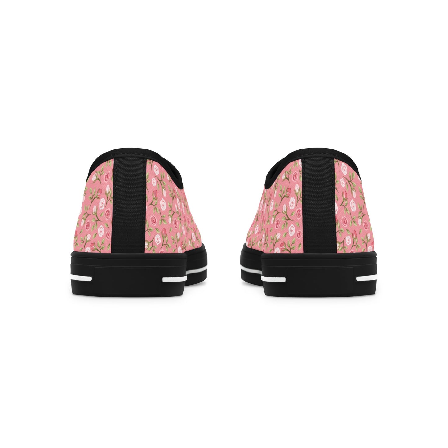 Floral Pink Low Top Sneakers — Women's Cute Rose Pattern Canvas Shoes