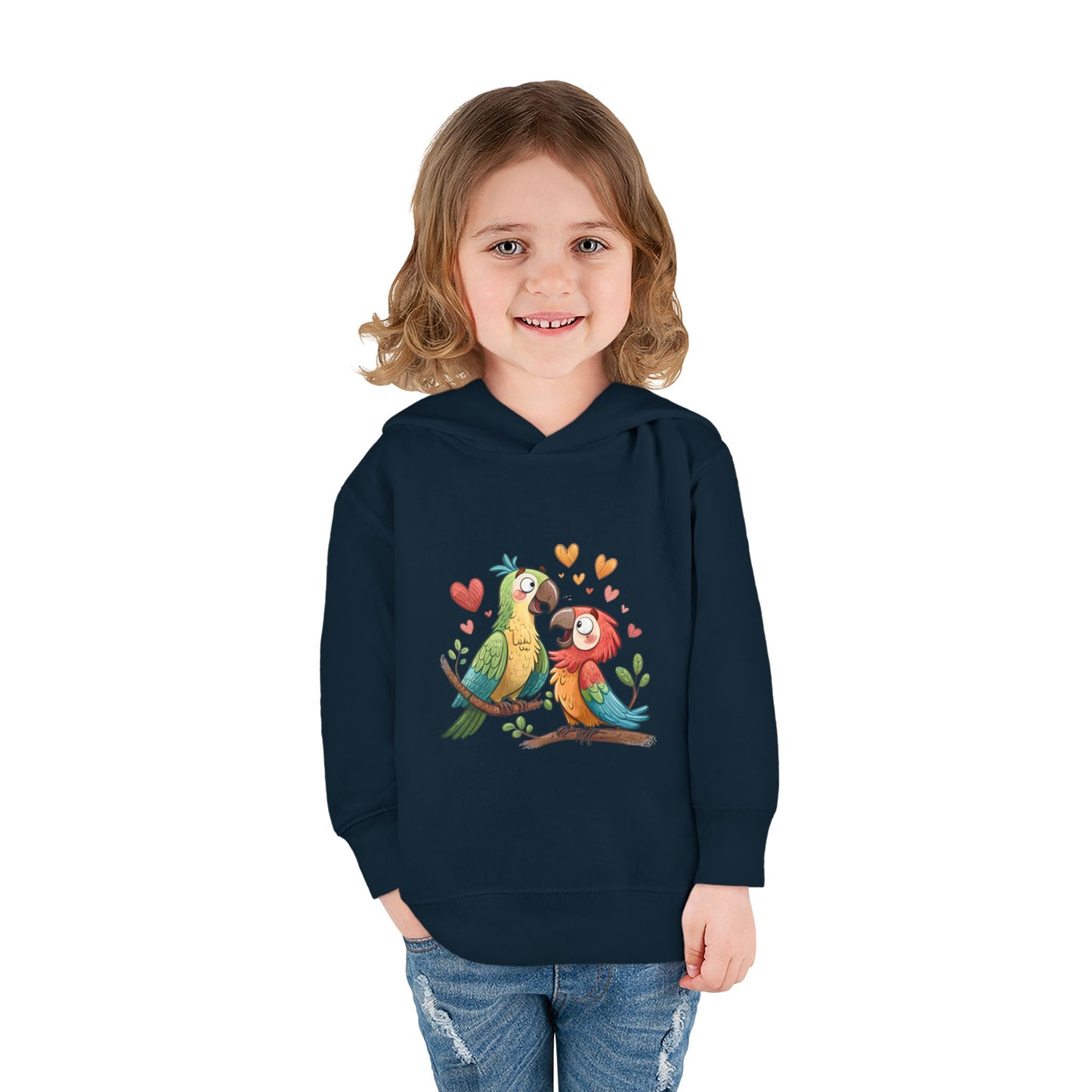 Toddler Hoodie — Cute Parrot Love Pullover (Heart Bird Kids Sweatshirt)