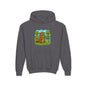 Cartoon Beaver Forest Scene Youth Hoodie | Woodland Animal Kids Sweatshirt