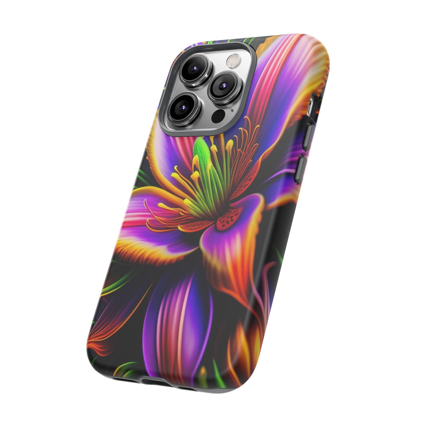 Floral Neon Tough Phone Case — Vivid Purple & Orange Lily Protective Cover