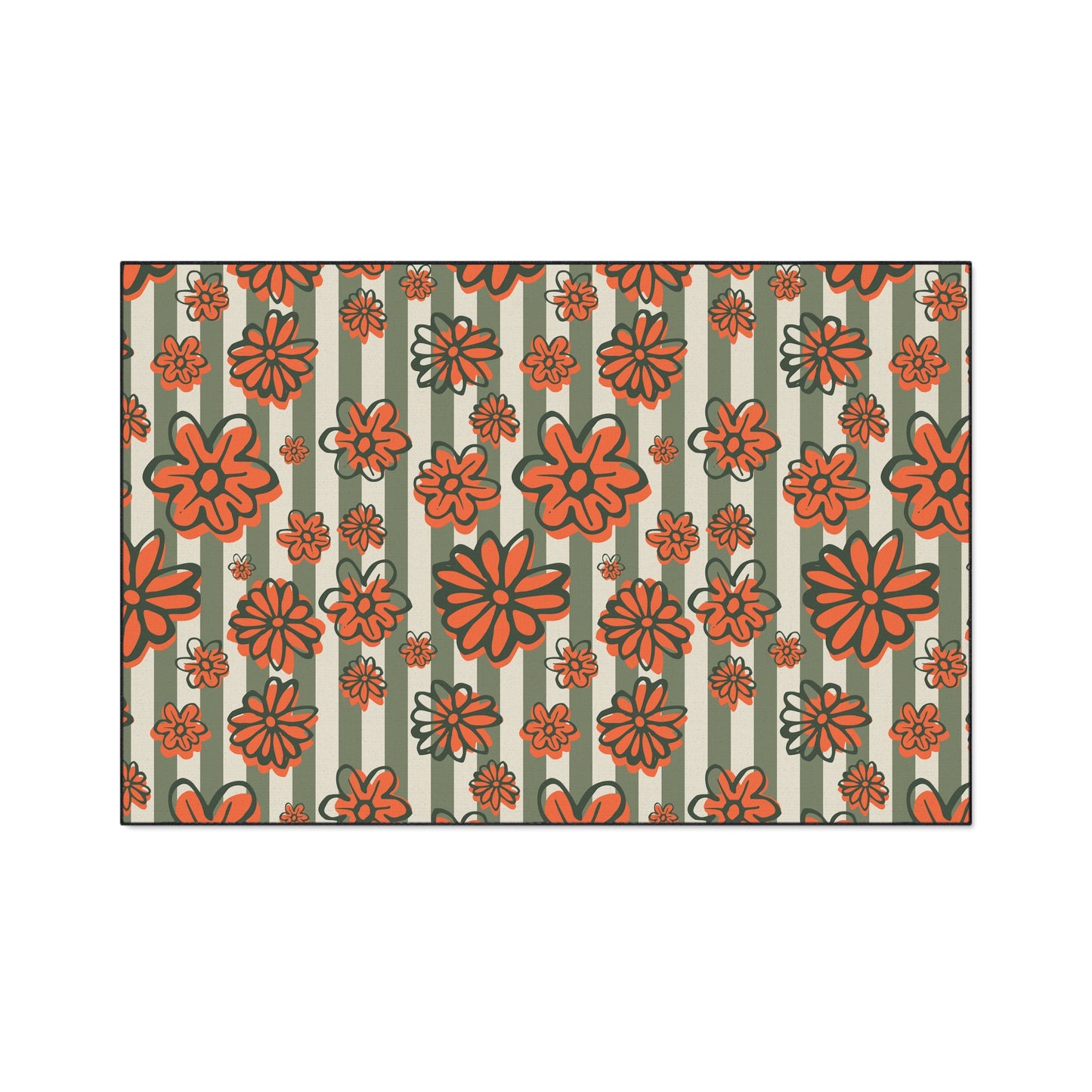 Retro Floral Heavy-Duty Floor Mat — Orange Daisy Entry Rug