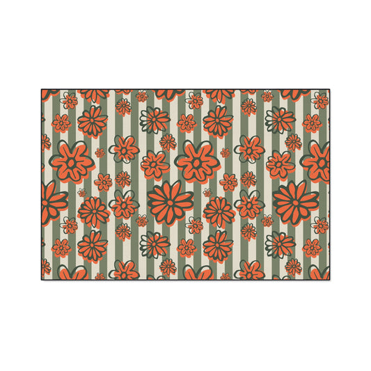 Retro Floral Heavy-Duty Floor Mat — Orange Daisy Entry Rug