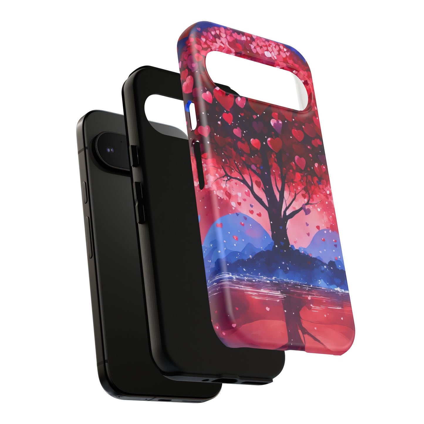 Heart Tree Phone Case — Romantic Red & Blue Protective Tough Case
