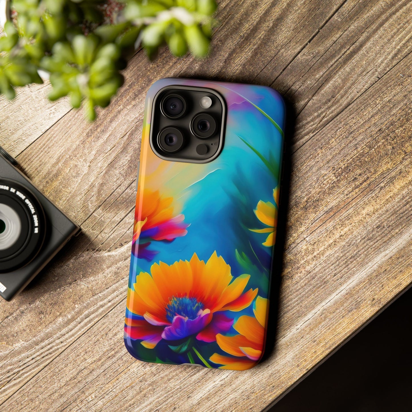 Floral Burst Tough Phone Case — Vibrant Watercolor Flowers Protective Cover