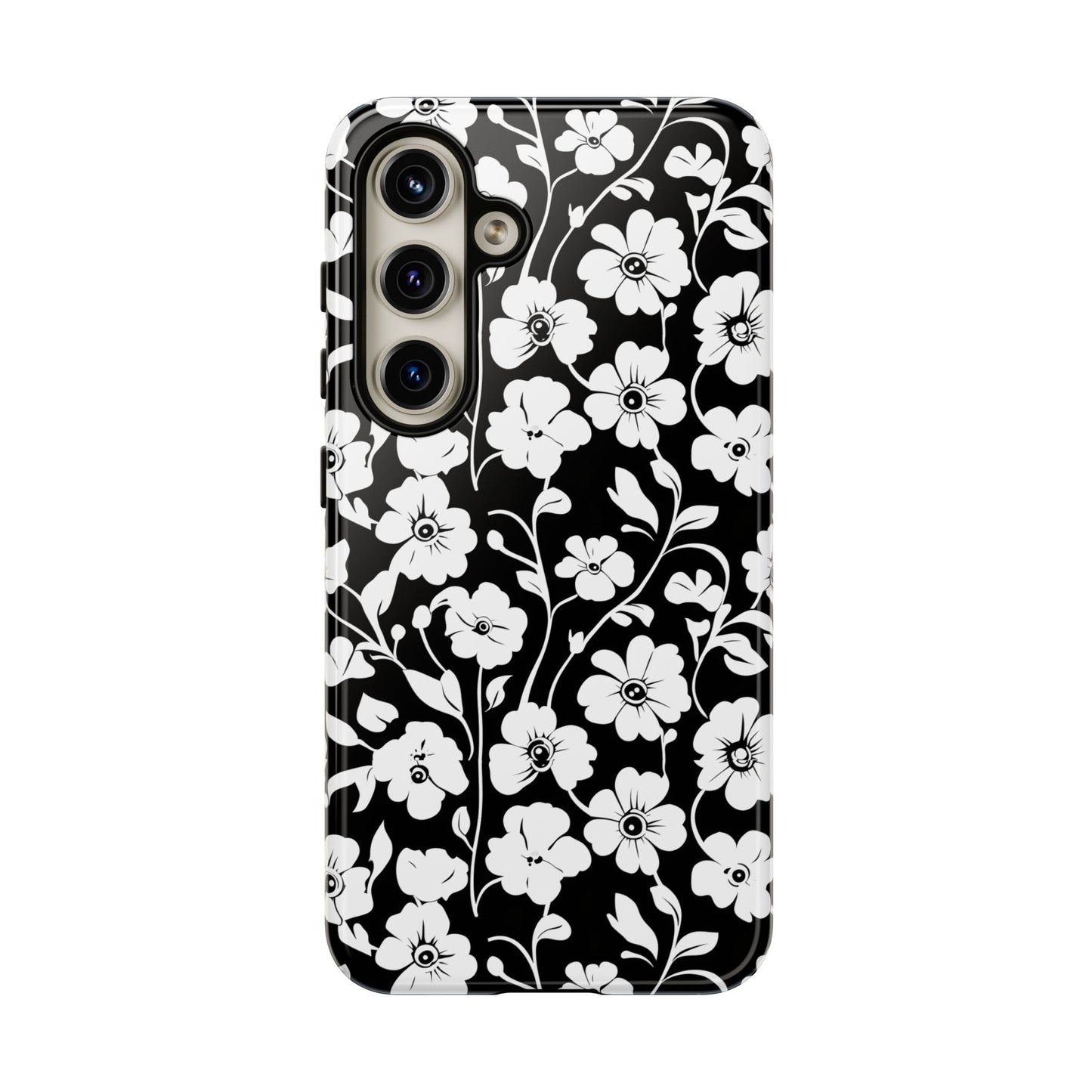 Floral Noir Tough Phone Case — Black & White Flower Protective Cover