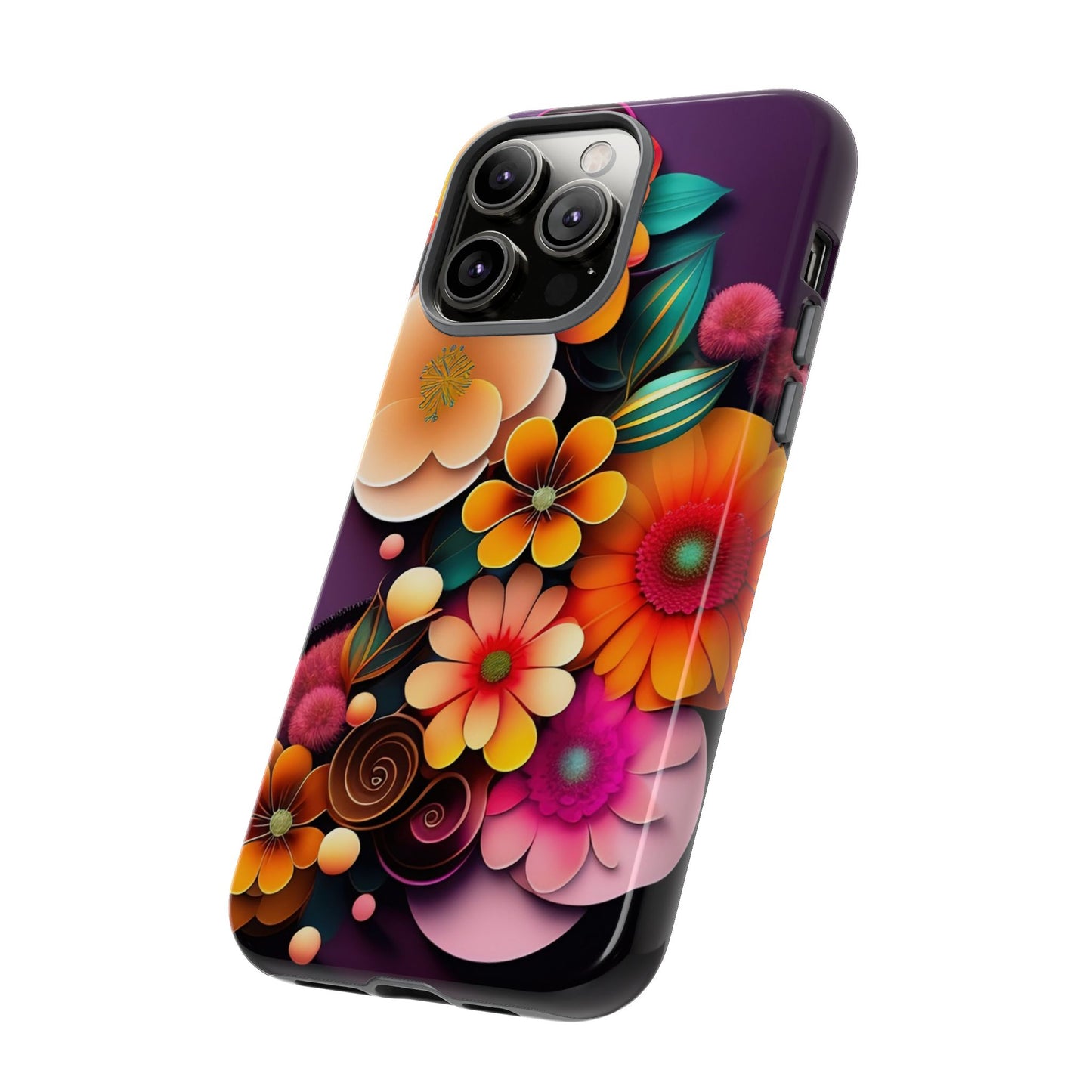 Floral Burst Tough Phone Case — Colorful Retro Flowers Protective Cover