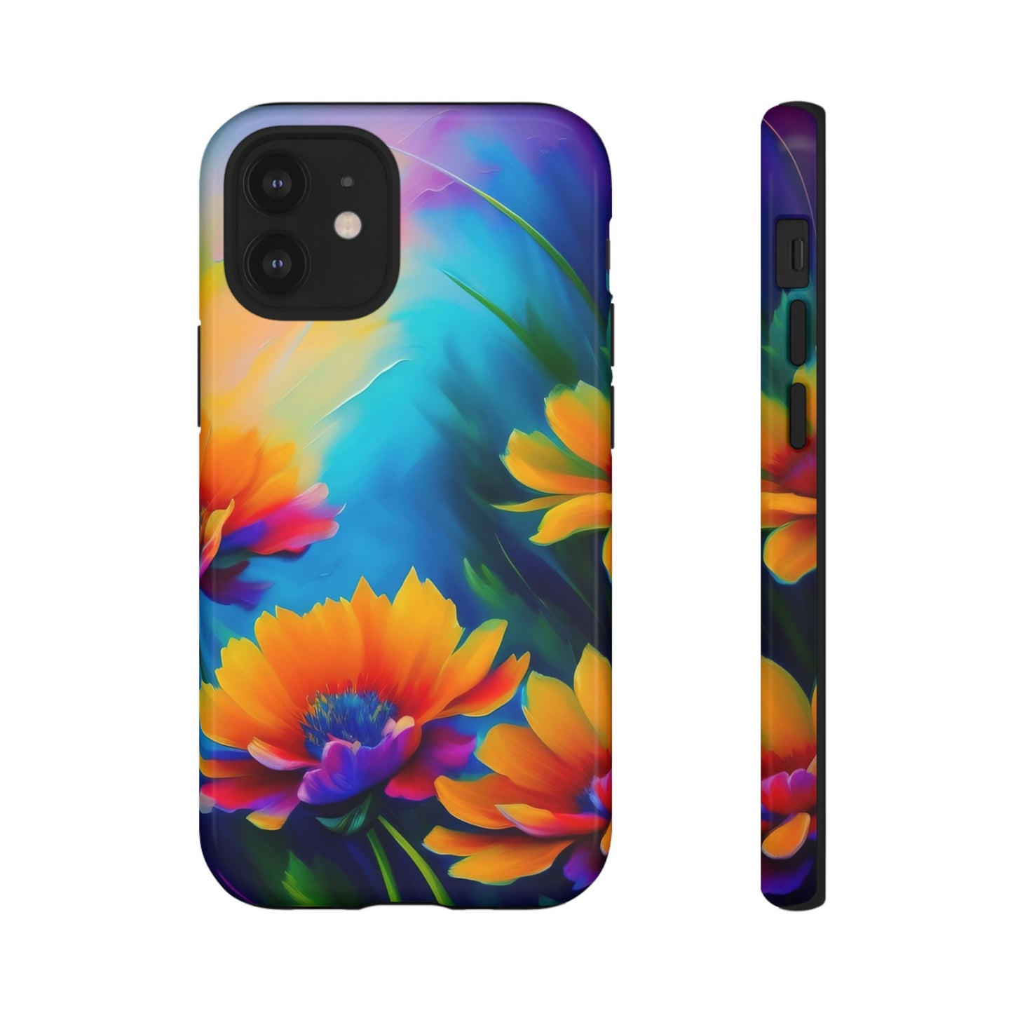 Floral Sunset Tough Phone Case — Vibrant Watercolor Flowers Protective Cover