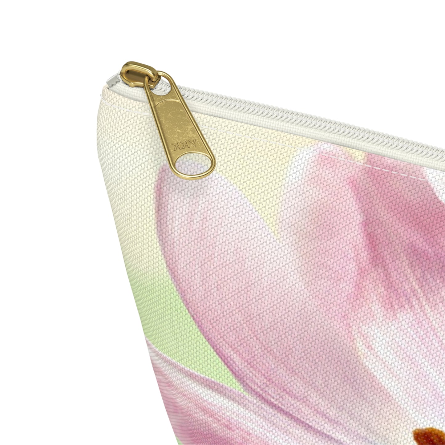 Pink Tulip Floral Accessory Pouch — Cosmetic Makeup Bag with T-Bottom