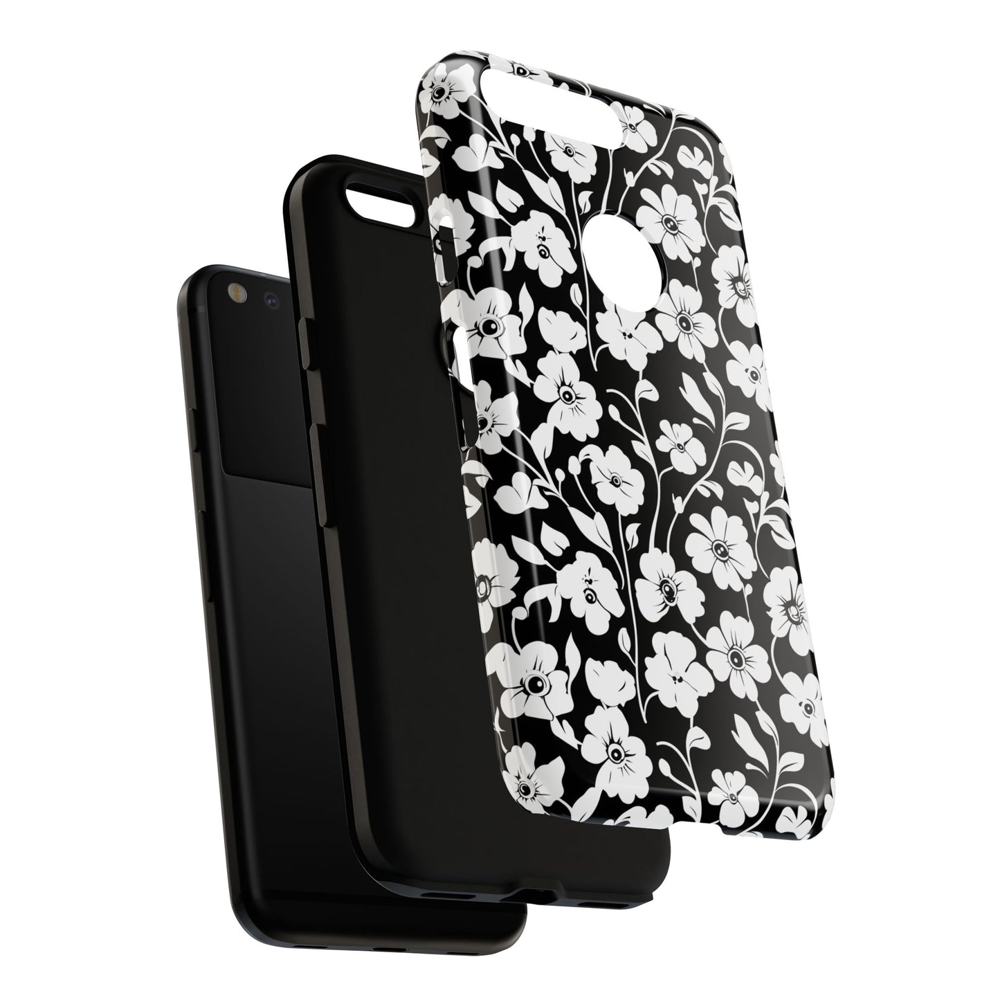Floral Noir Tough Phone Case — Black & White Flower Protective Cover