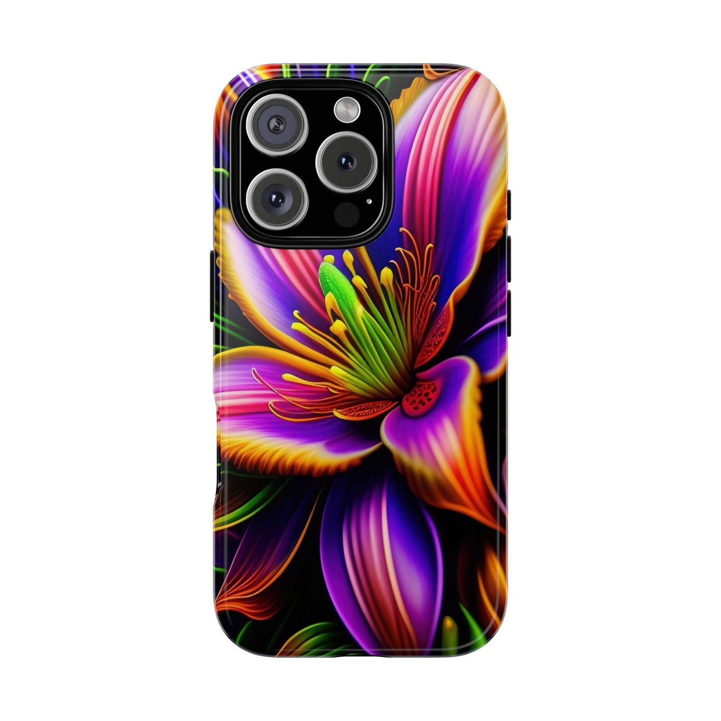 Floral Neon Tough Phone Case — Vivid Purple & Orange Lily Protective Cover