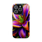 Floral Neon Tough Phone Case — Vivid Purple & Orange Lily Protective Cover