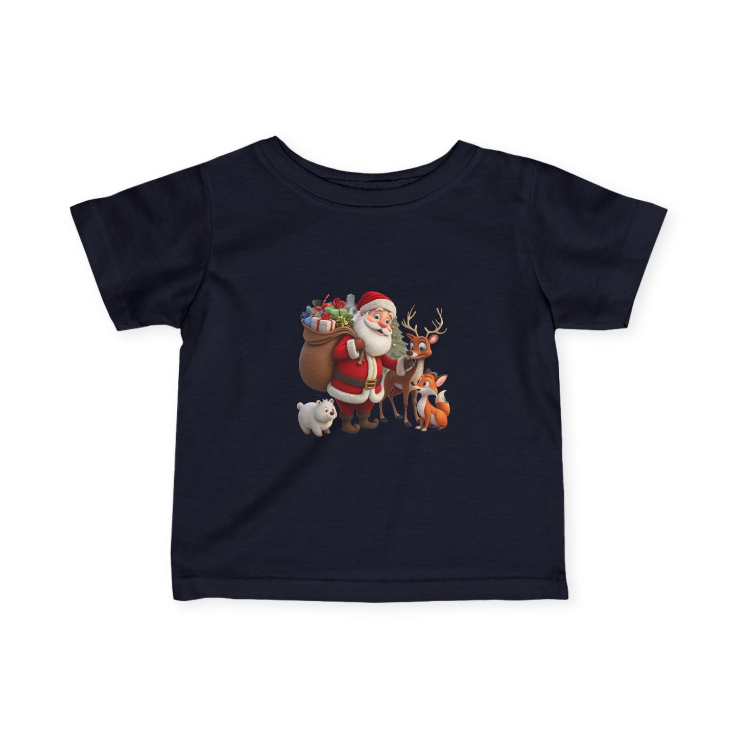Infant Tee — Cute Santa with Reindeer Christmas Holiday Shirt for Babies