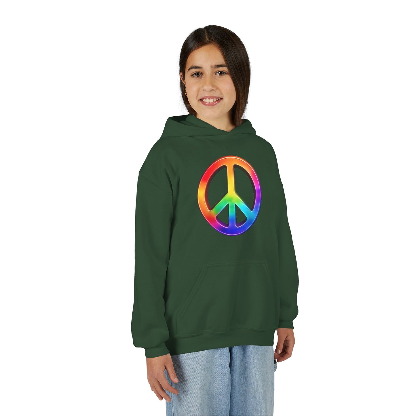 Youth Hoodie — Rainbow Peace Sign Pullover