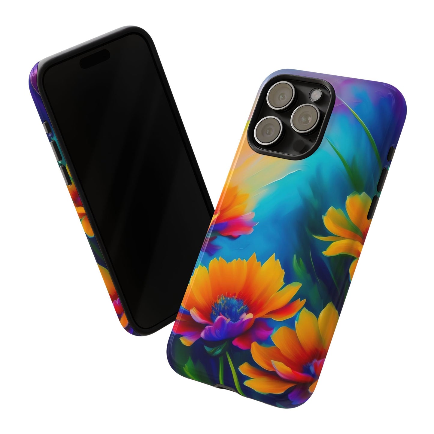 Floral Sunset Tough Phone Case — Vibrant Watercolor Flowers Protective Cover
