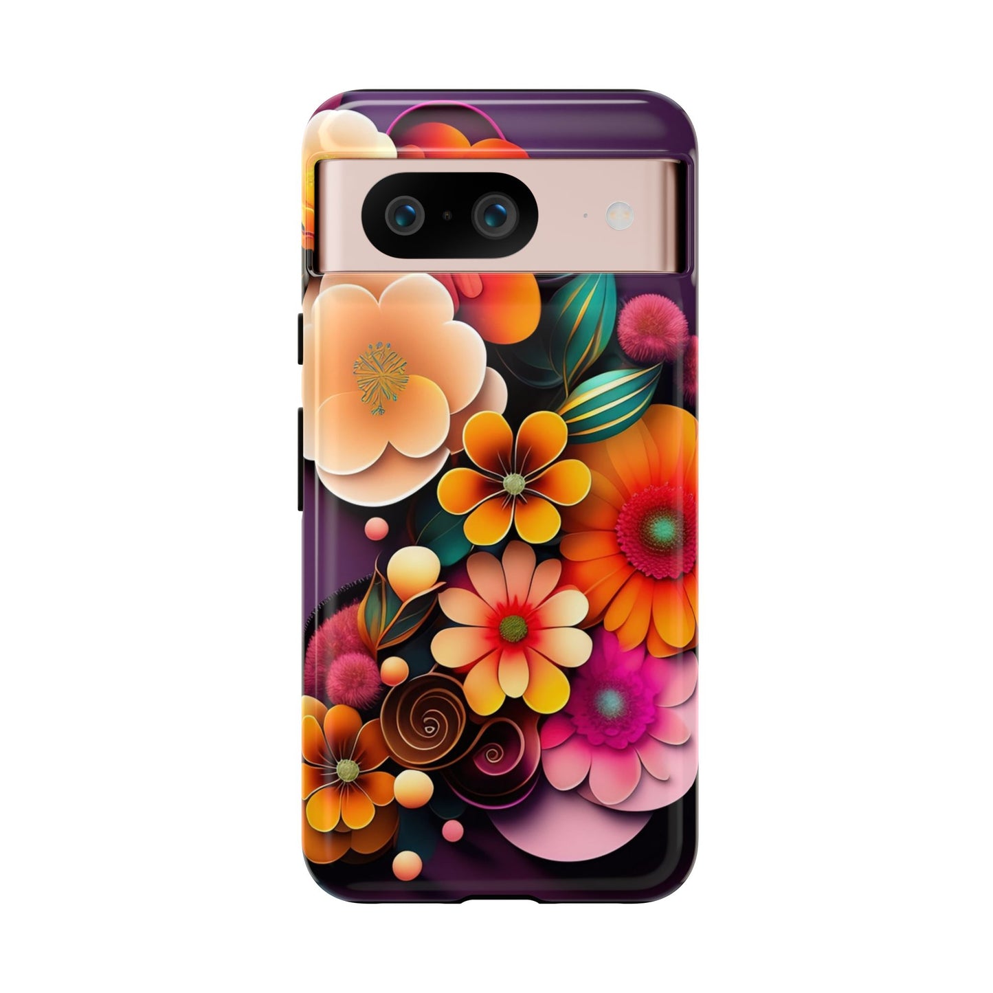 Floral Burst Tough Phone Case — Colorful Retro Flowers Protective Cover