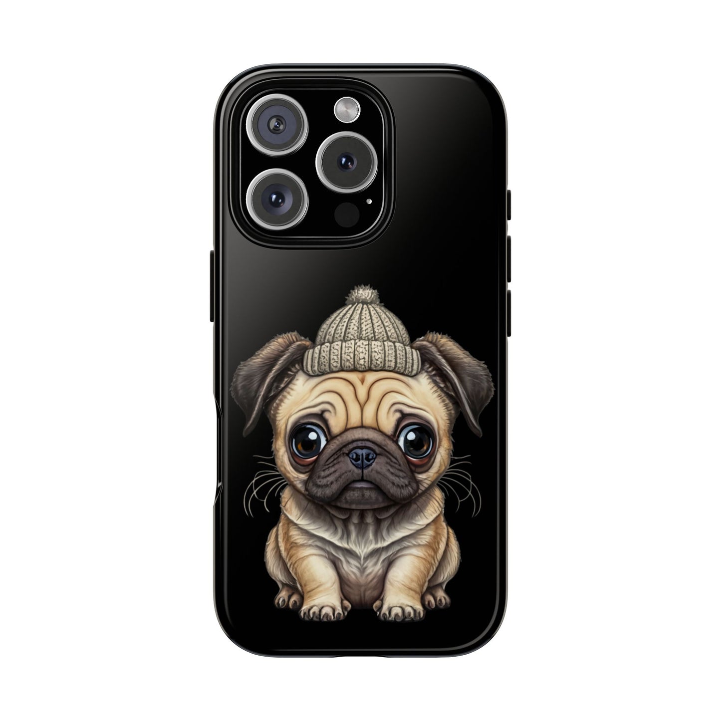 Pug Phone Case – Cute Pug Puppy Illustration on Black Tough Case