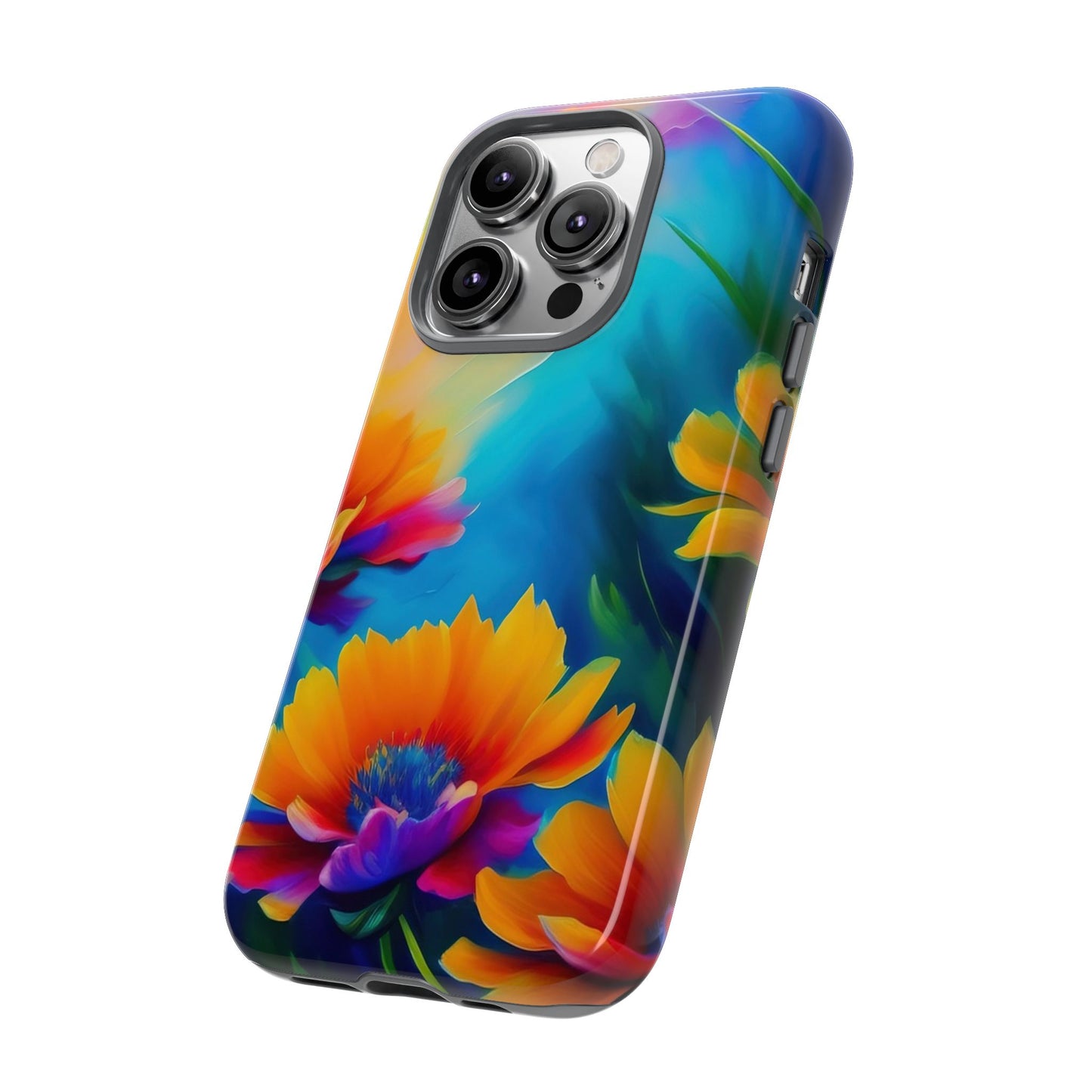 Floral Burst Tough Phone Case — Vibrant Watercolor Flowers Protective Cover