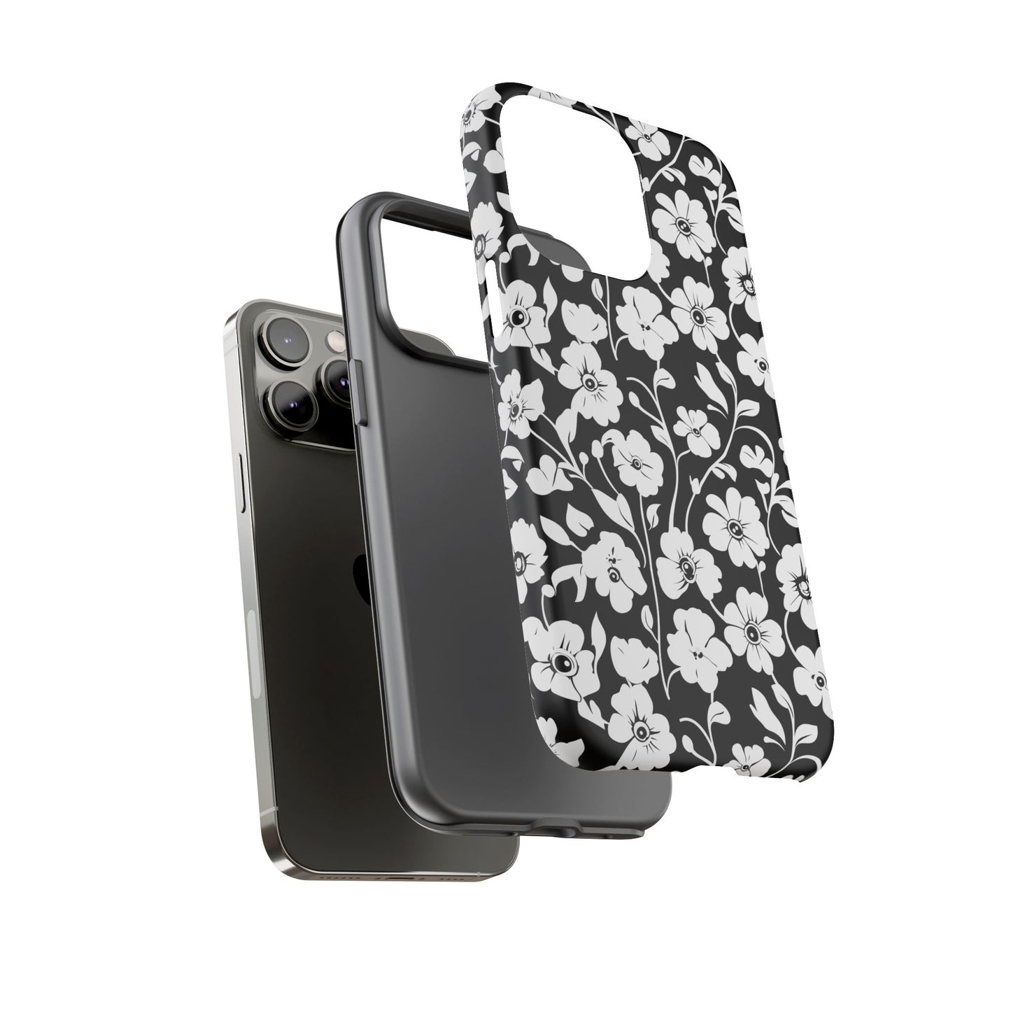 Floral Noir Tough Phone Case — Black & White Flower Protective Cover