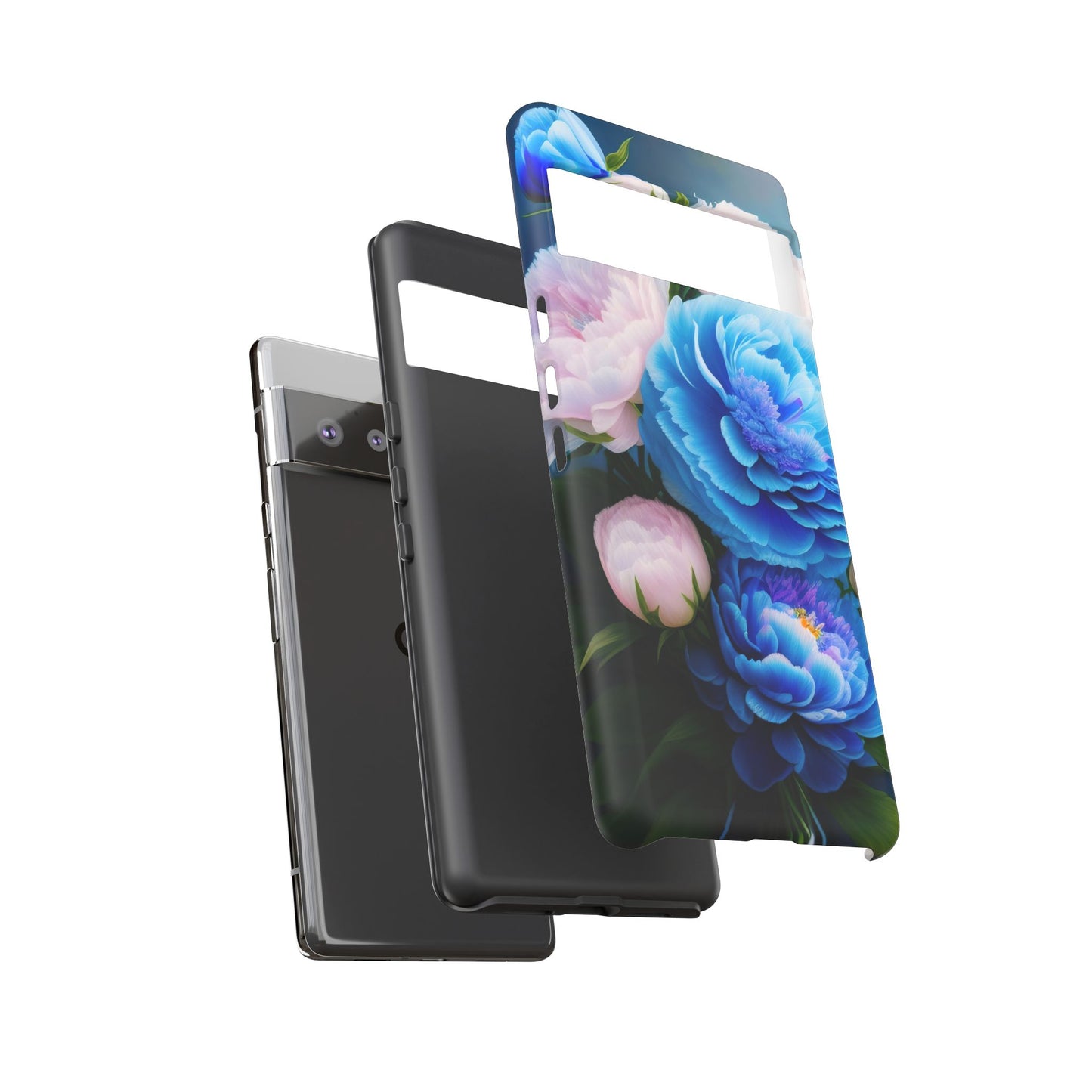 Floral Blue Peony Phone Case — Protective Tough Case with Pink & Blue Blooms