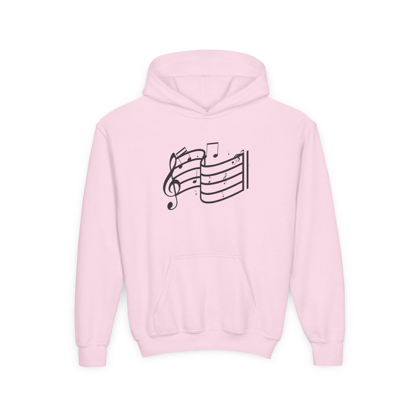 Youth Music Notes Hoodie - Treble Clef & Sheet Music Graphic
