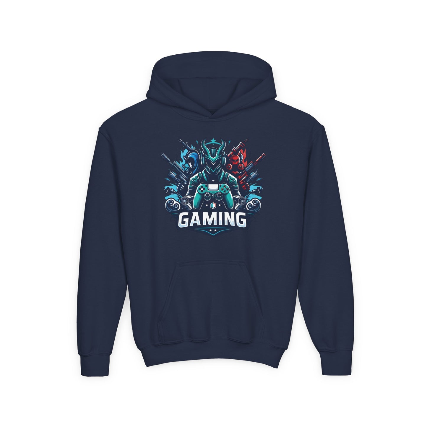 Youth Gaming Hoodie — Robotic Gamer Emblem Sweatshirt
