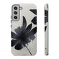 Monochrome Floral Tough Phone Case — Black Ink Flower Protective Cover