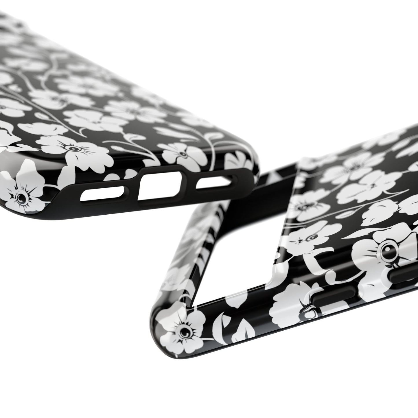 Floral Noir Tough Phone Case — Black & White Flower Protective Cover
