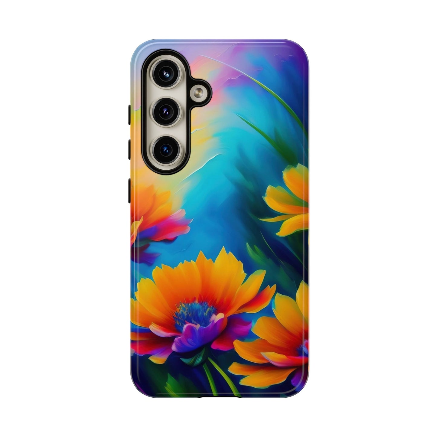 Floral Sunset Tough Phone Case — Vibrant Watercolor Flowers Protective Cover