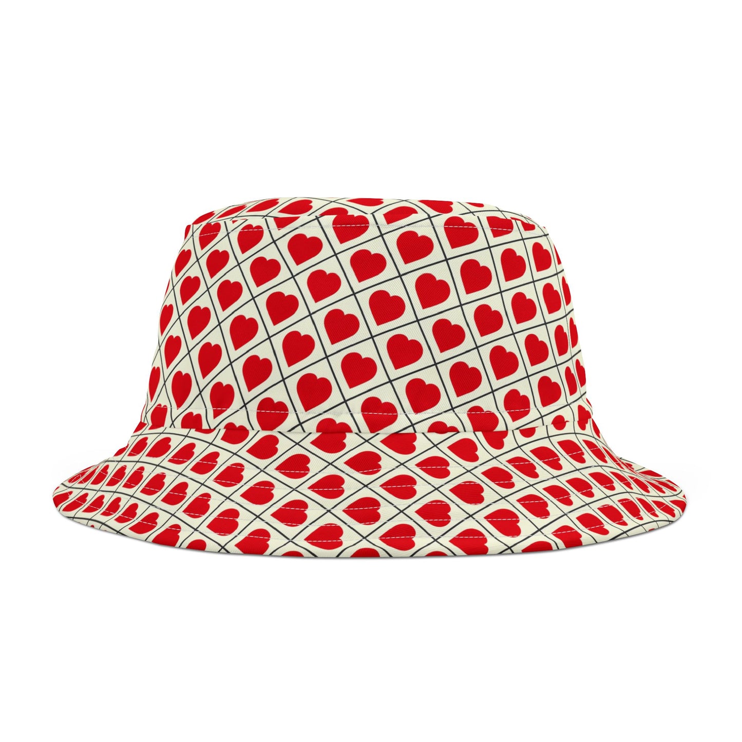 Heart Pattern Bucket Hat — Red Retro Love