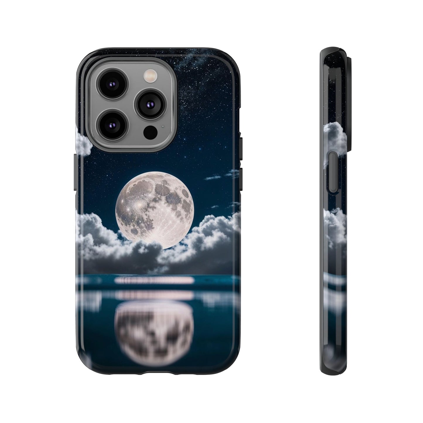 Moonlit Reflection Phone Case — Night Sky Moon & Clouds Tough Case