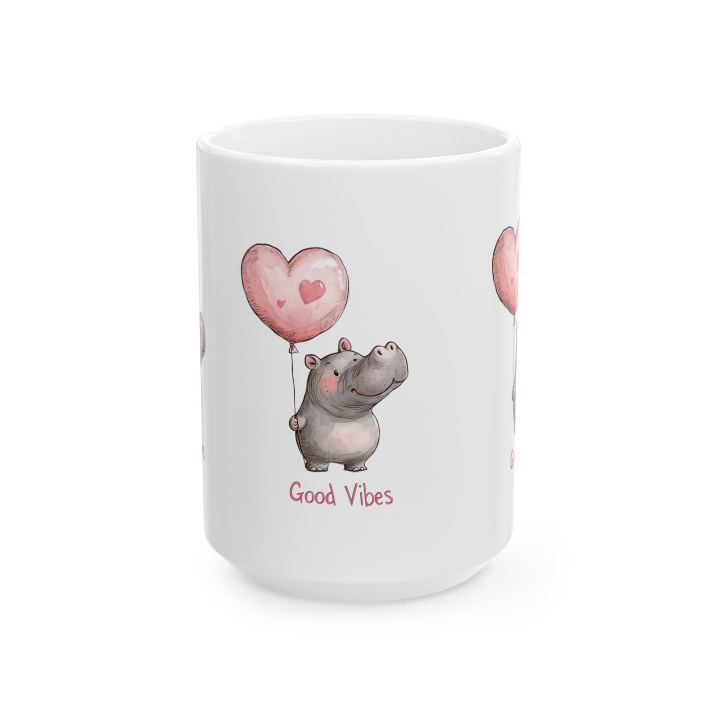Cute Hippo Good Vibes Ceramic Mug, Gift for Animal Lovers, Positive Quote Coffee Cup, Birthday Present, Valentine's Day