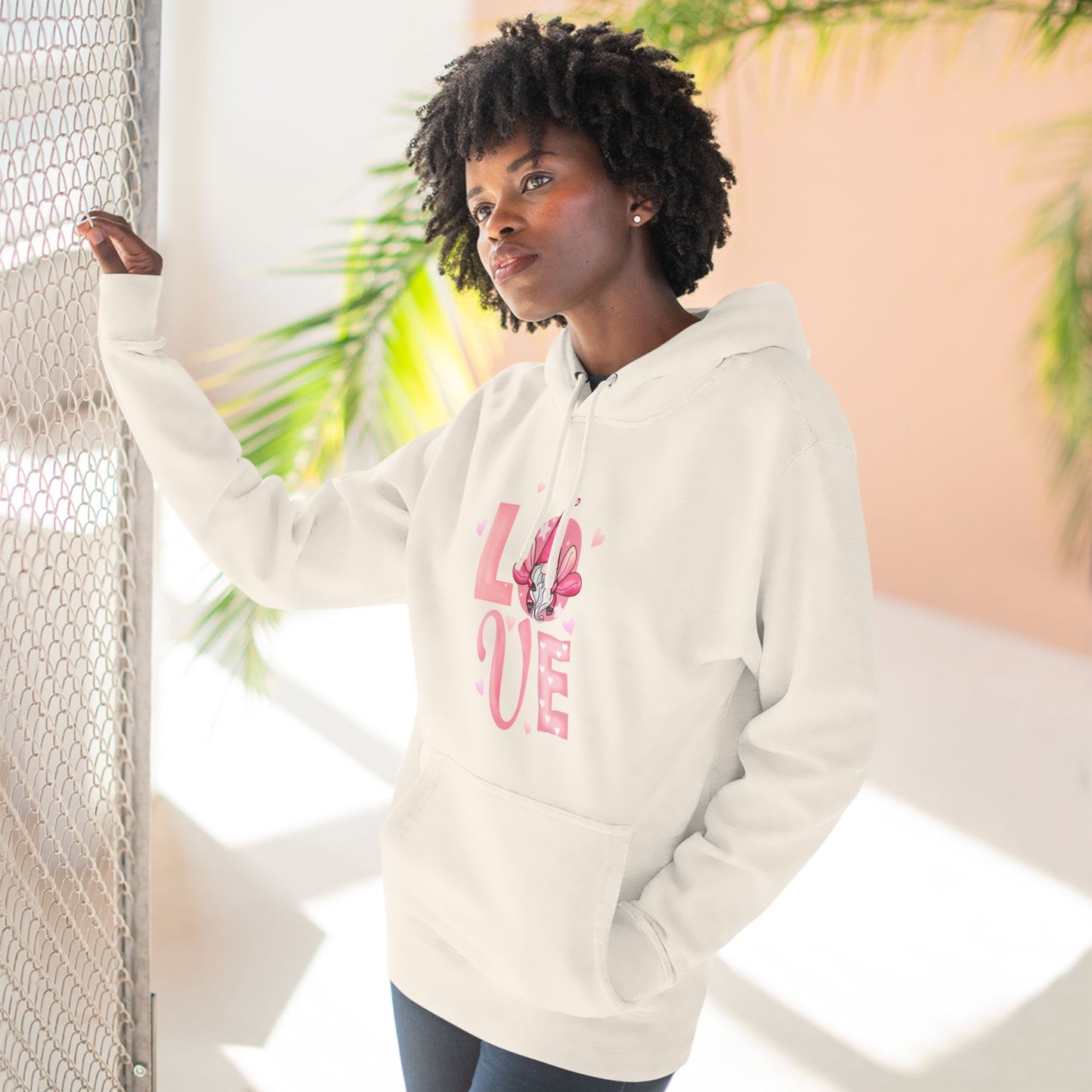 Love Blossom Hoodie — Pink Floral "LOVE" Graphic Fleece Hoodie