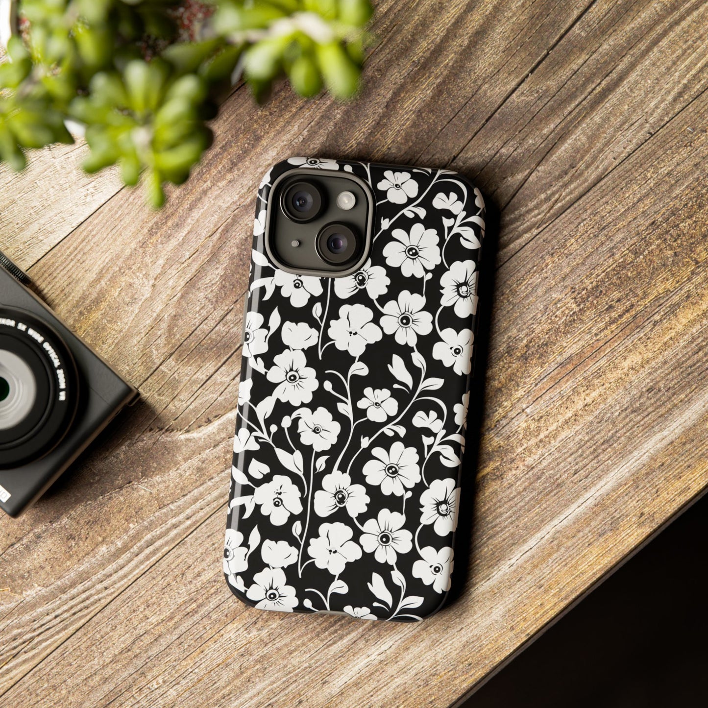 Floral Noir Tough Phone Case — Black & White Flower Protective Cover