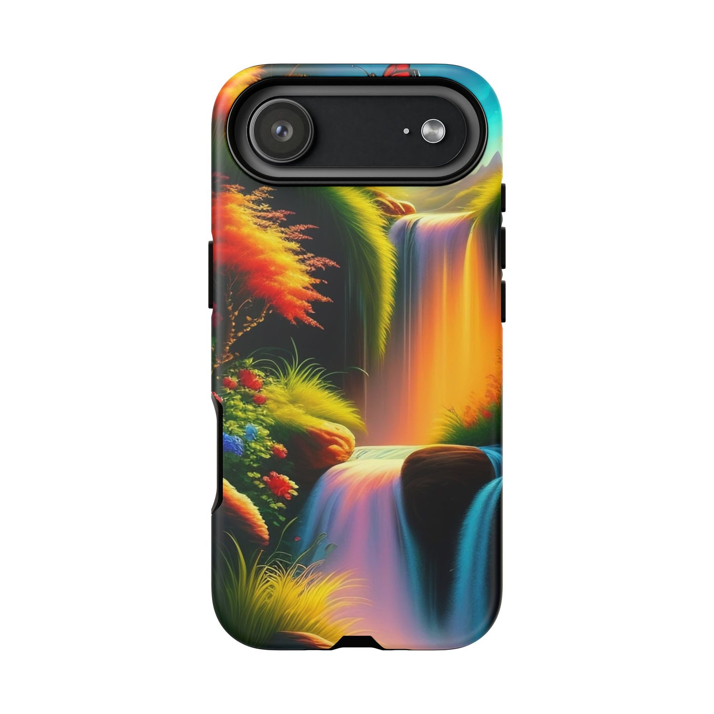Phone Case - Vibrant Waterfall Landscape with Butterfly | Colorful Nature Protective Case