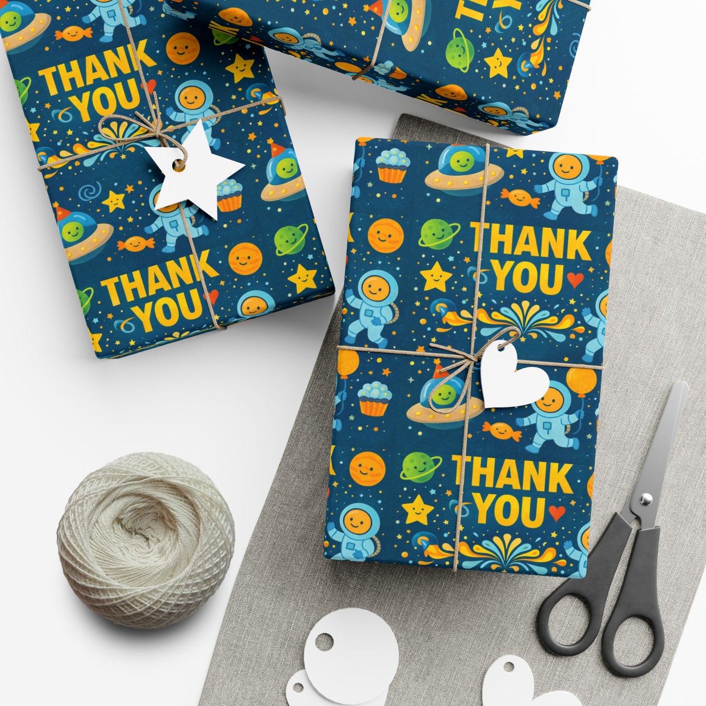 Gift Wrap Paper - 'Thank You' Space Party Pattern (Blue)