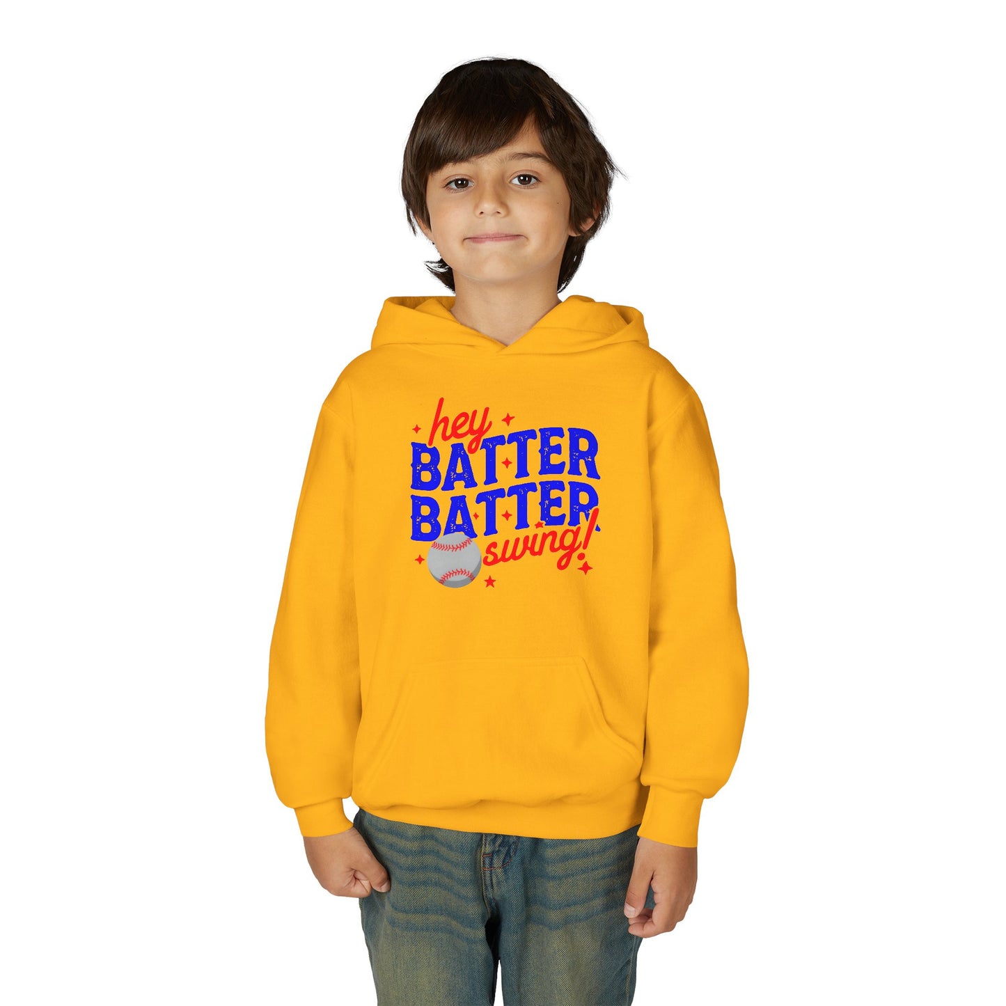 Youth Baseball Hoodie — "Hey Batter Batter Swing!" Graphic