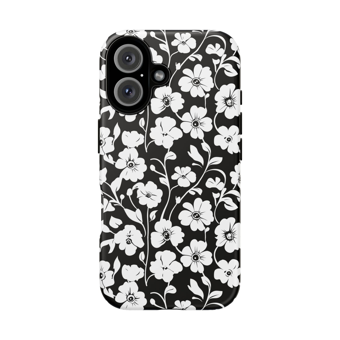 Floral Noir Tough Phone Case — Black & White Flower Protective Cover